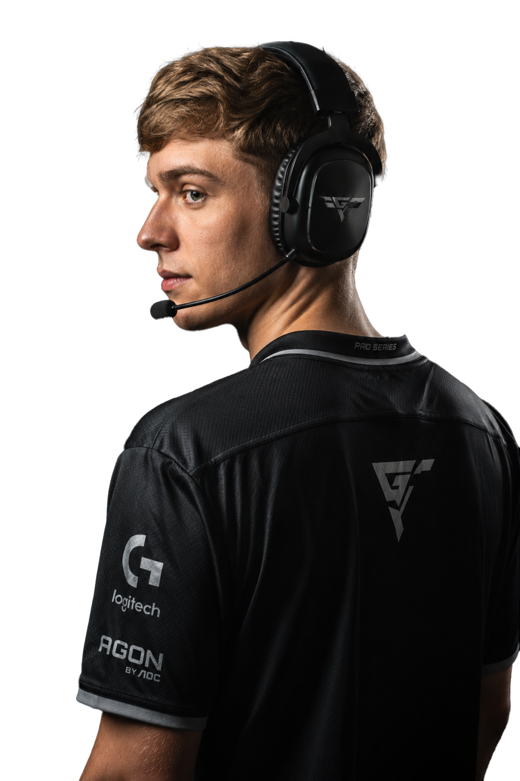 Competitive esports player wearing a headset